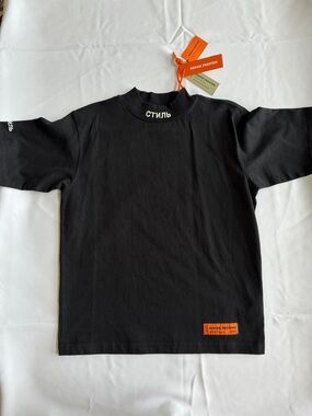 Heron Preston Black Short Sleeve Tee with Orange Logo Patch